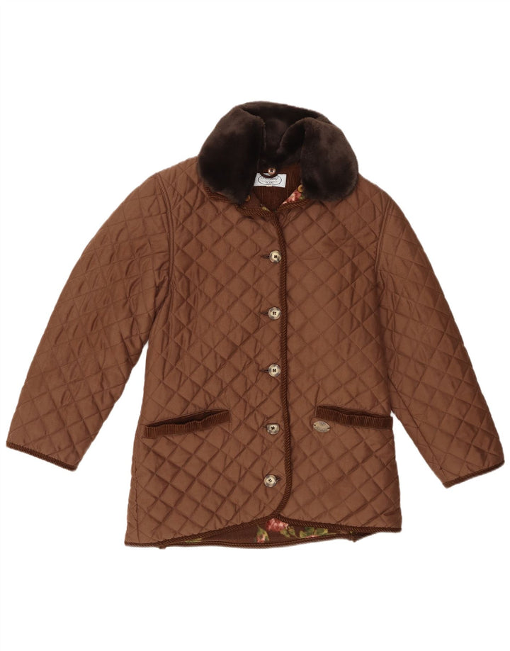 Giacca trapuntata vintage da donna IT 42 poliestere marrone medio