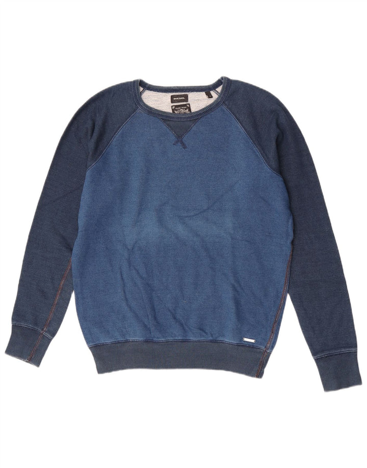 Diesel Felpa da uomo in cotone color block blu medio
