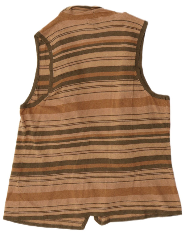 Chaps - Top cardigan avvolgente senza maniche da donna UK 18 XL Lino a righe beige