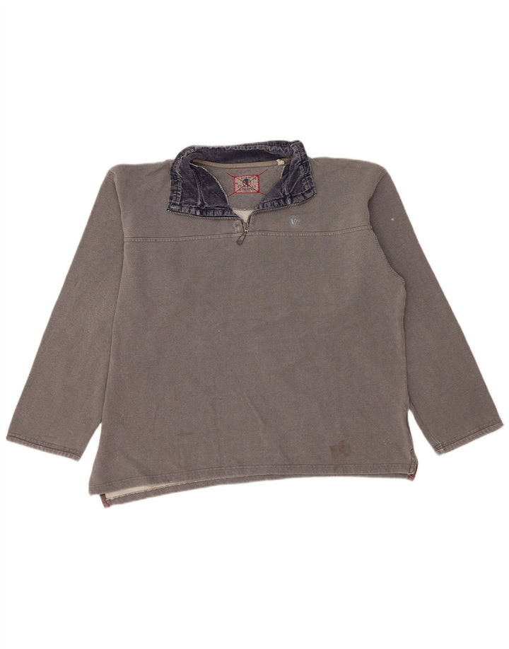 Felpa da uomo con collo con zip Fat Face, maglione grande, cotone grigio