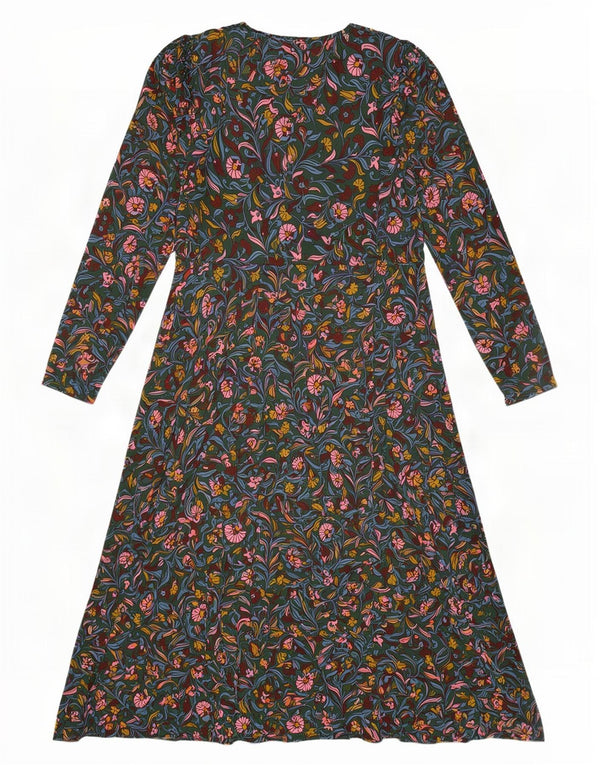 Abito a trapezio a maniche lunghe da donna Boden UK 14 Viscosa floreale verde grande