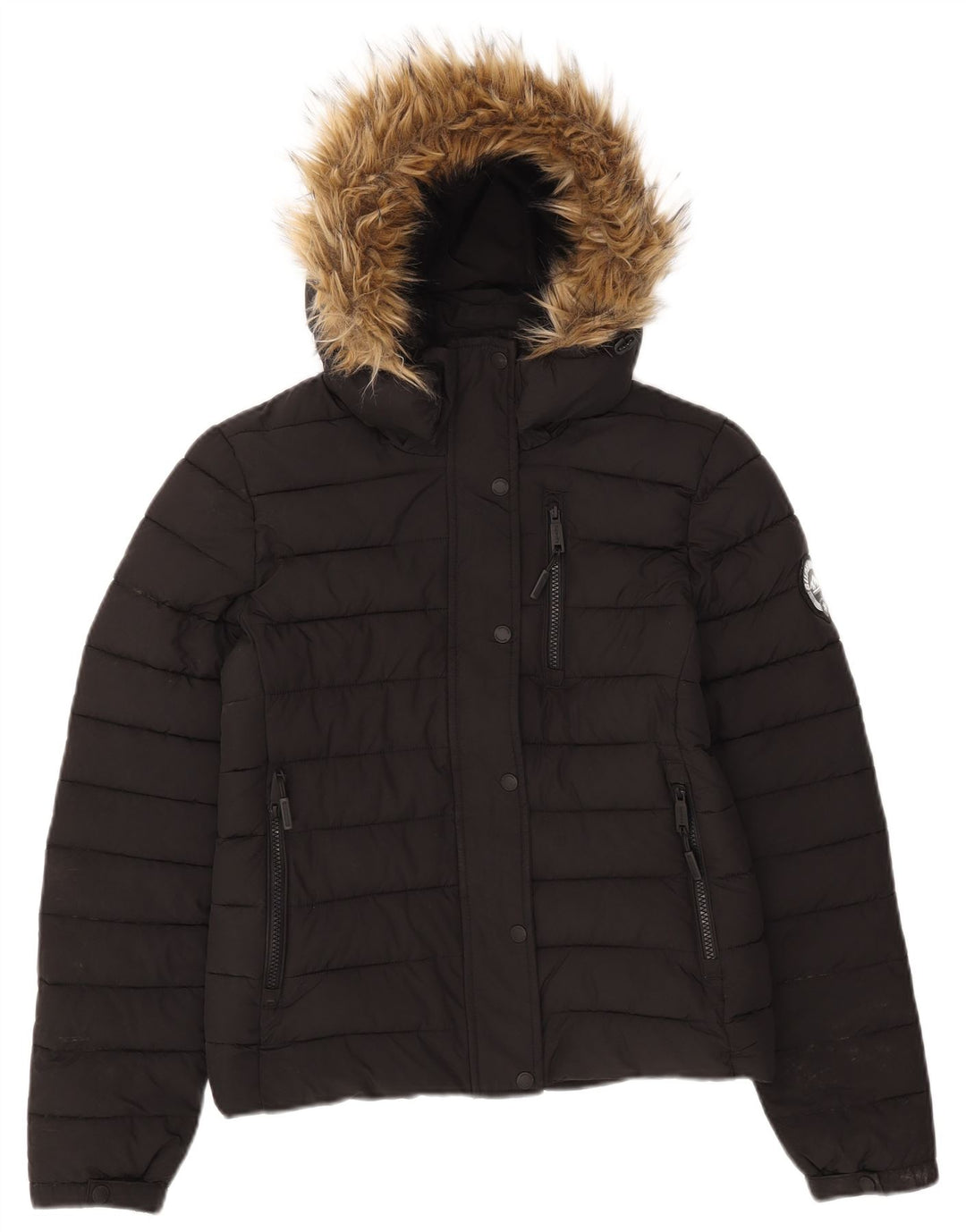 Giacca imbottita con cappuccio da donna Superdry UK 10 Small poliestere nero