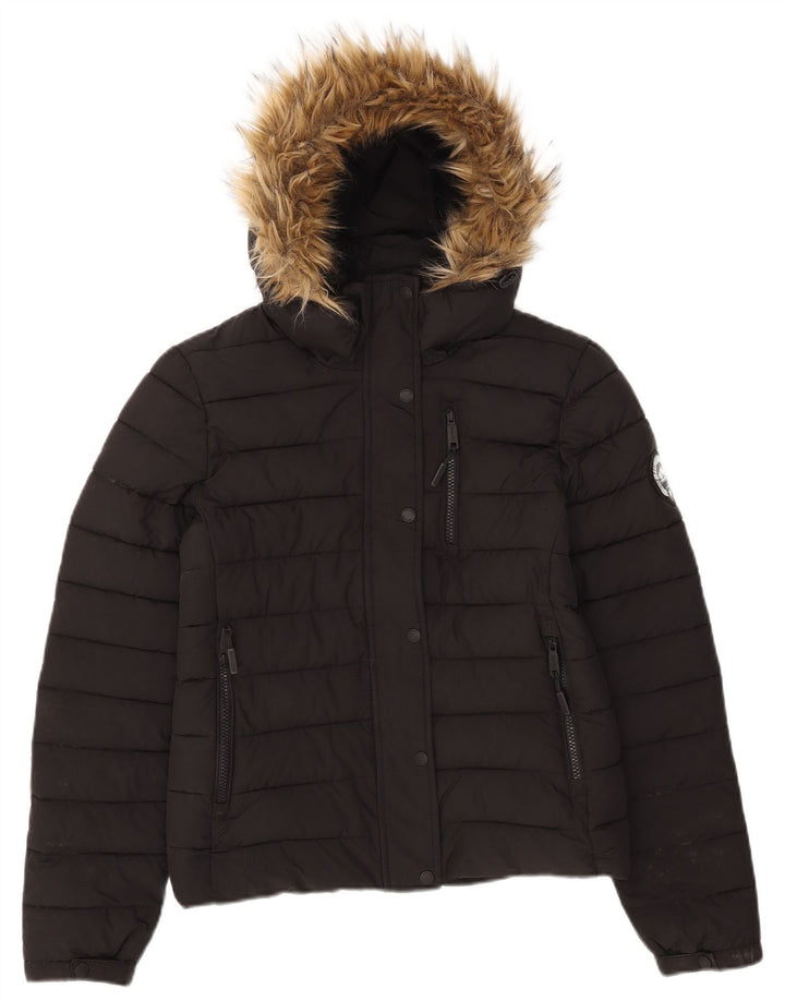 Giacca imbottita con cappuccio da donna Superdry UK 10 Small poliestere nero