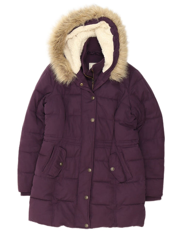 Fat Face Womens Hooded Padded Coat UK 12 Medium Purple Cotton