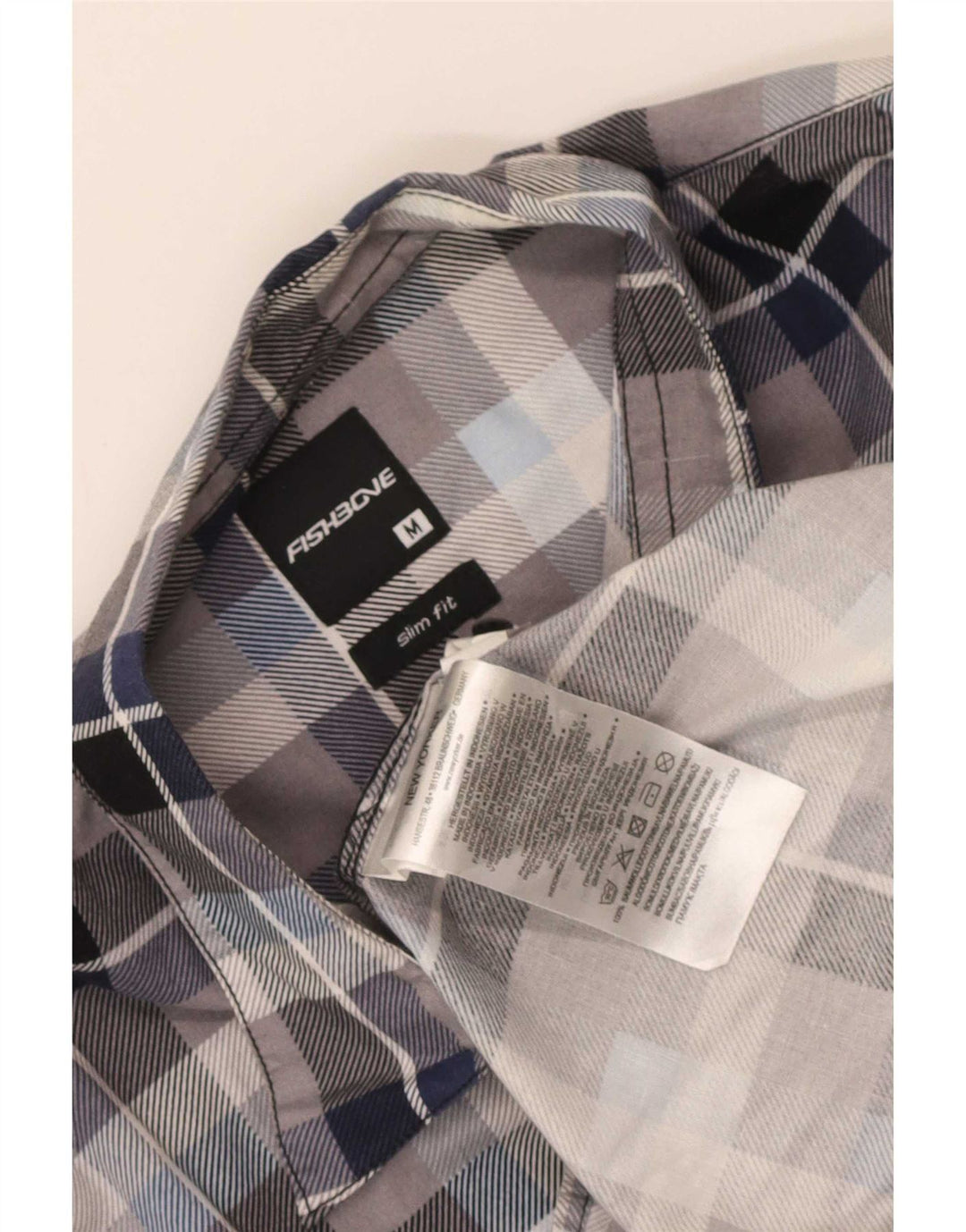 Camicia da uomo slim fit in flanella Fishbone, cotone a quadri blu medio