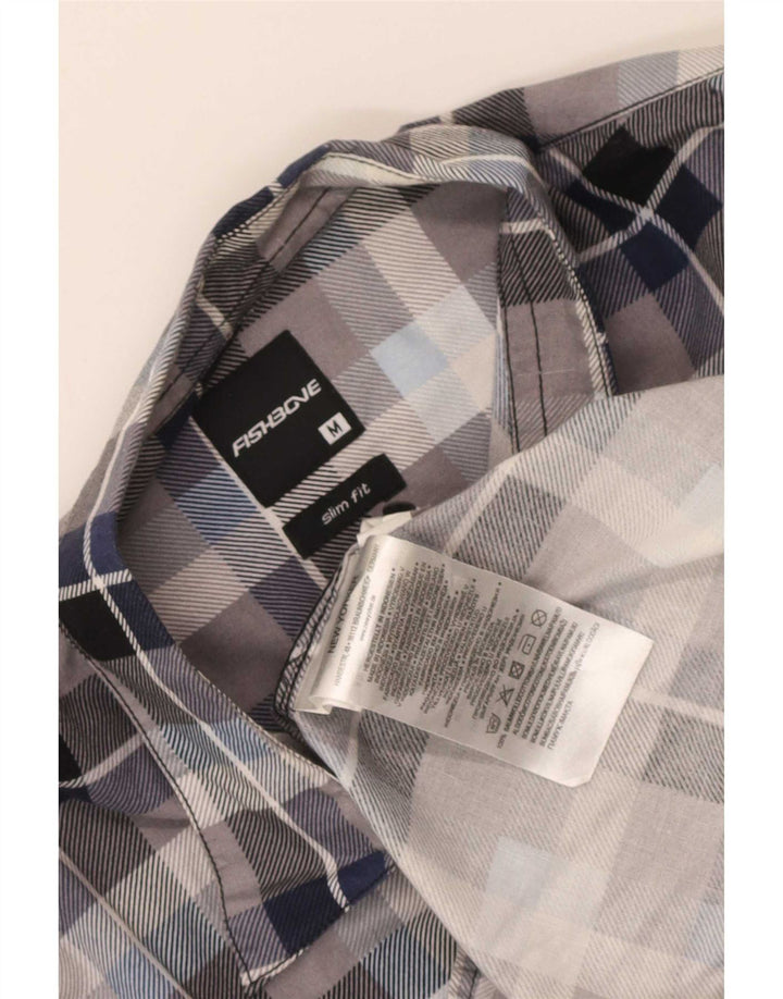 Camicia da uomo slim fit in flanella Fishbone, cotone a quadri blu medio