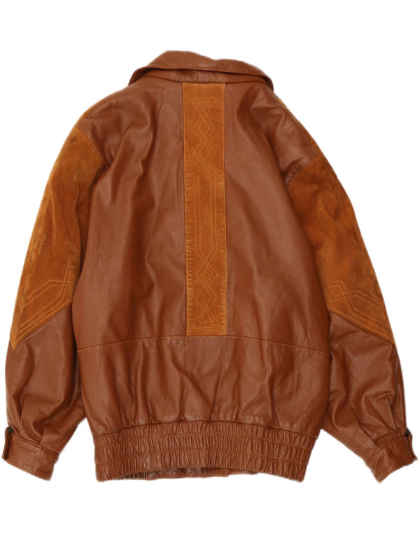 Giacca in pelle vintage da donna UK 14 grande marrone