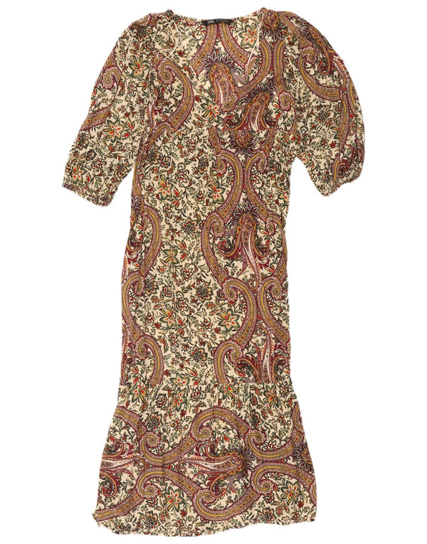 Vestito lungo Zara da donna con maniche a 3/4 UK 10 Piccolo motivo cachemire multicolore