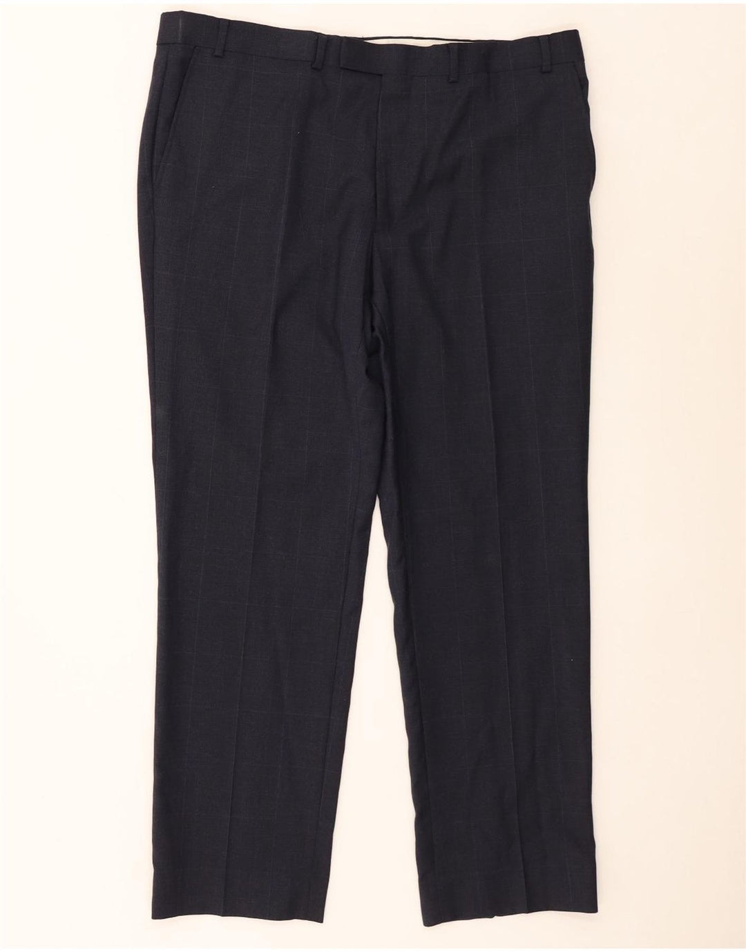 Pantaloni da abito dritti da uomo Marks & Spencer W38 L29 lana a quadri blu navy