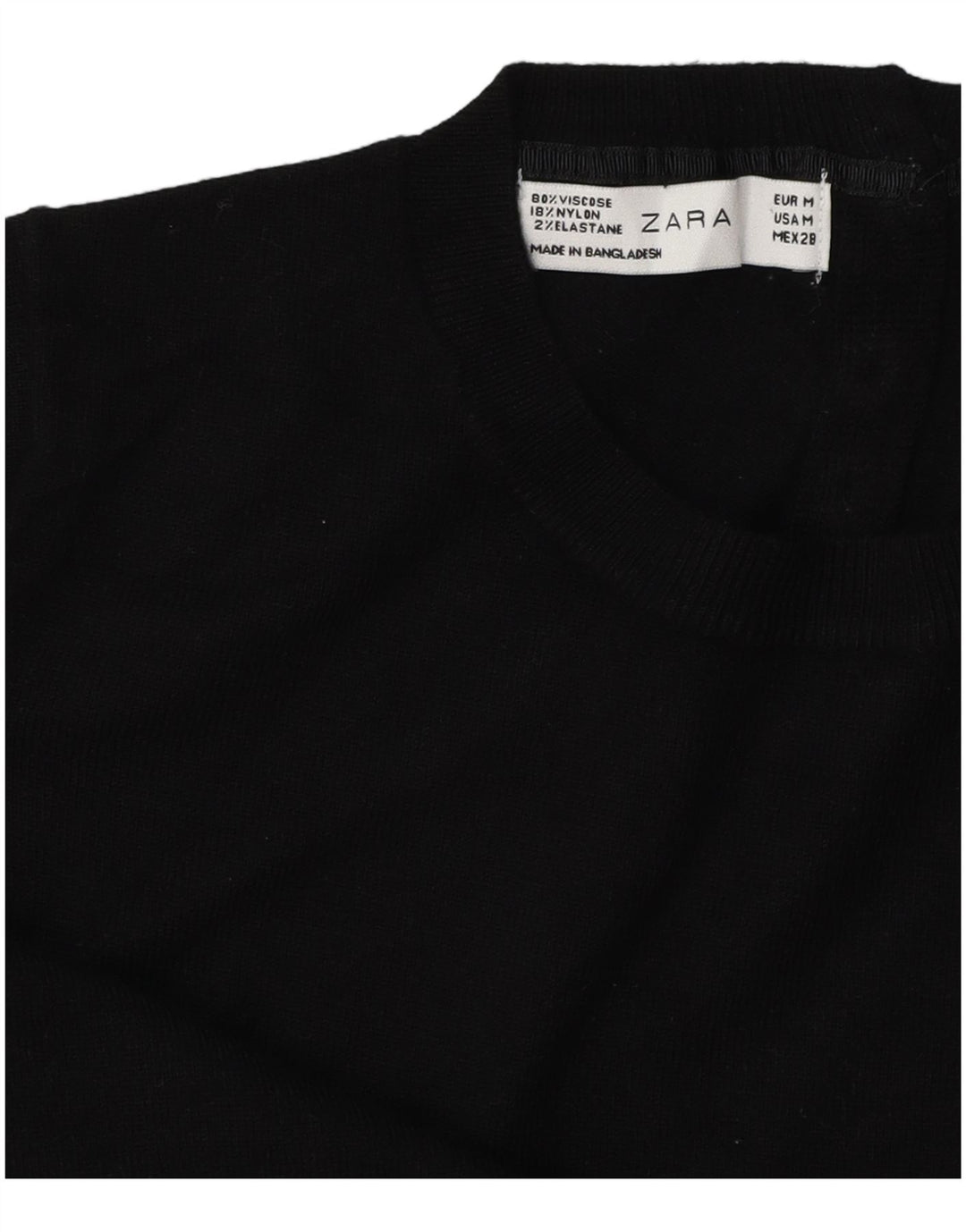 Maglione corto girocollo a maniche corte da donna Zara UK 14 medio nero