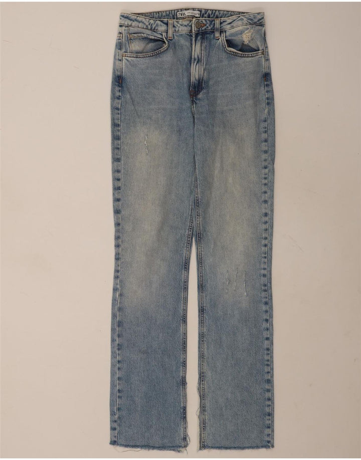 Jeans dritti effetto invecchiato da donna Zara EU 38 piccolo W28 L33 cotone blu
