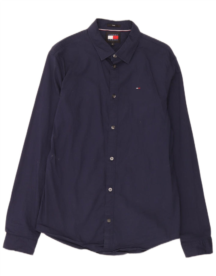 Camicia slim da uomo Tommy Hilfiger cotone medio blu navy