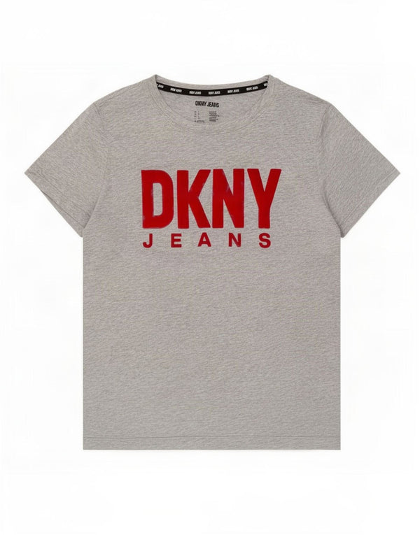 T-shirt grafica da donna Dkny Top UK 14 grande cotone grigio