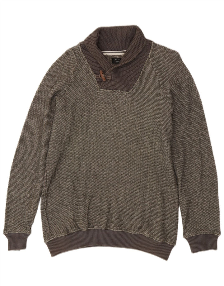 Maglione Zara da uomo con collo a scialle in cotone verde medio
