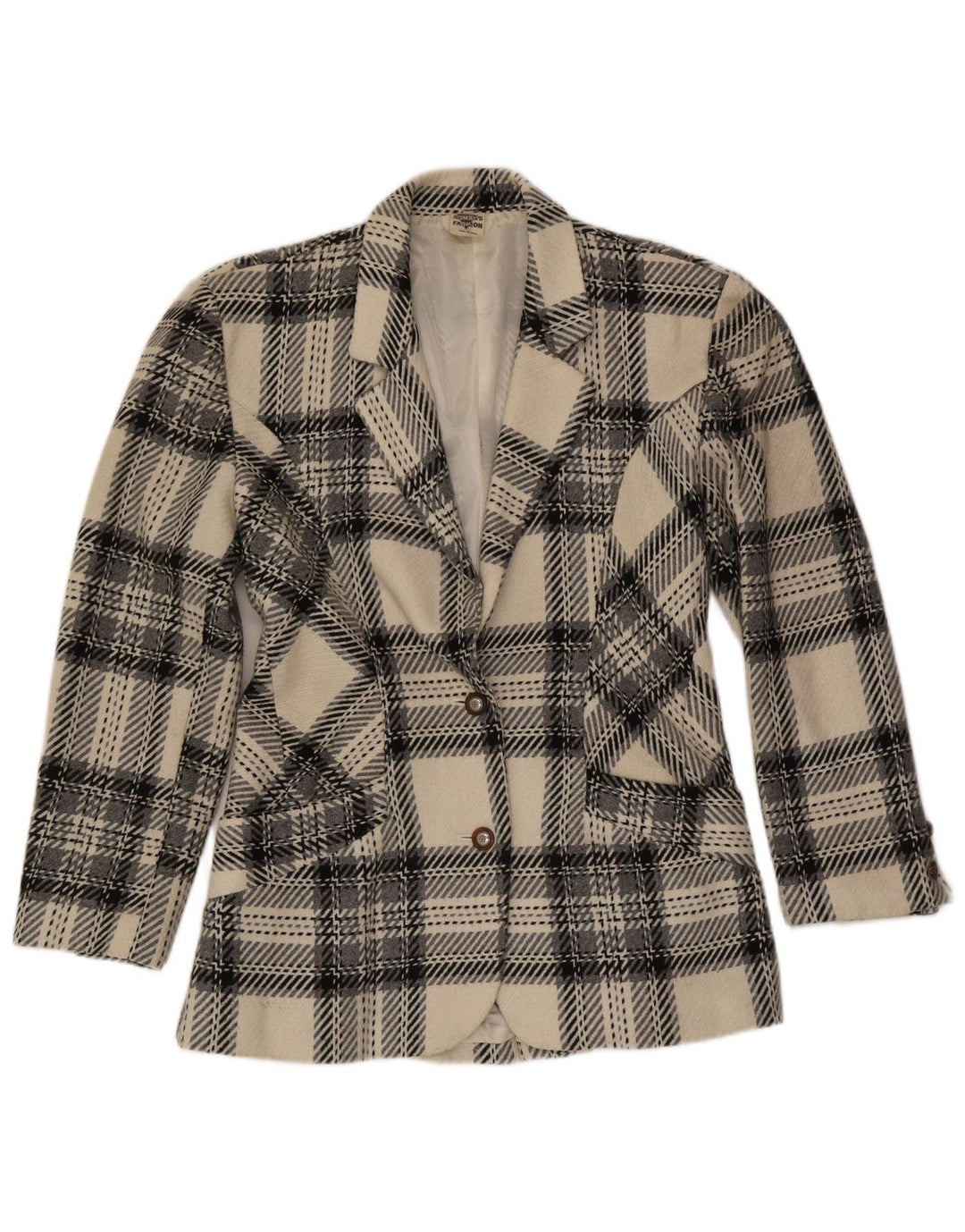 Giacca blazer vintage da donna a 2 bottoni UK 12 lana scozzese media bianco sporco