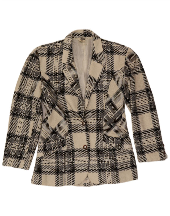 Giacca blazer vintage da donna a 2 bottoni UK 12 lana scozzese media bianco sporco