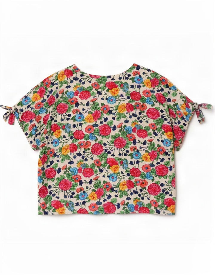 Top corto da donna vintage in camicetta UK 14 floreale multicolore medio