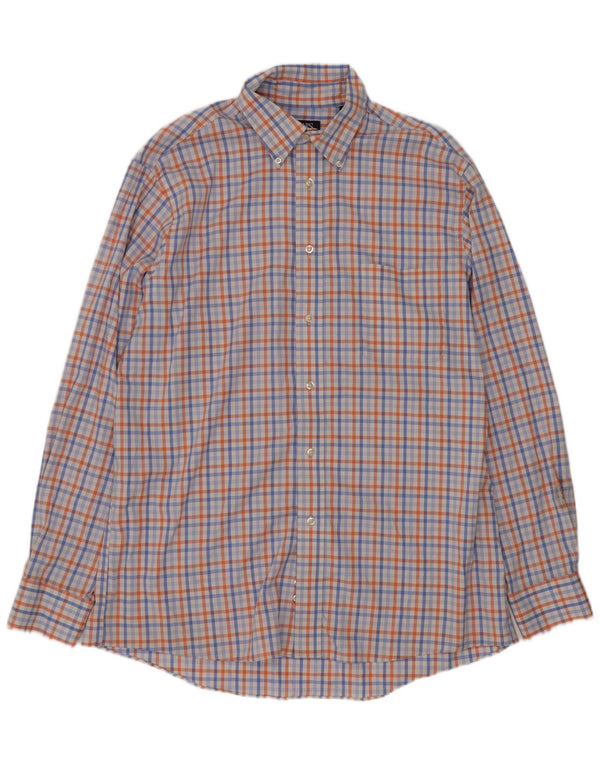 Camicia da uomo Chaps taglia 16 1/2 grande cotone a quadri blu