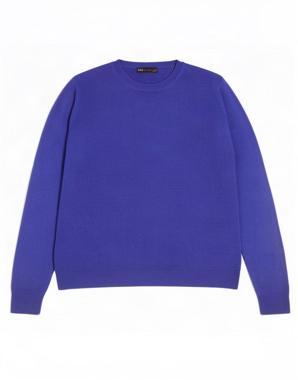Maglione maglione girocollo da donna Marks & Spencer UK 18 XL acrilico blu