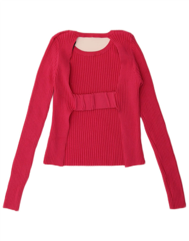 ZARA Womens Crop Boat Neck Jumper Sweater UK 12 Medium Pink