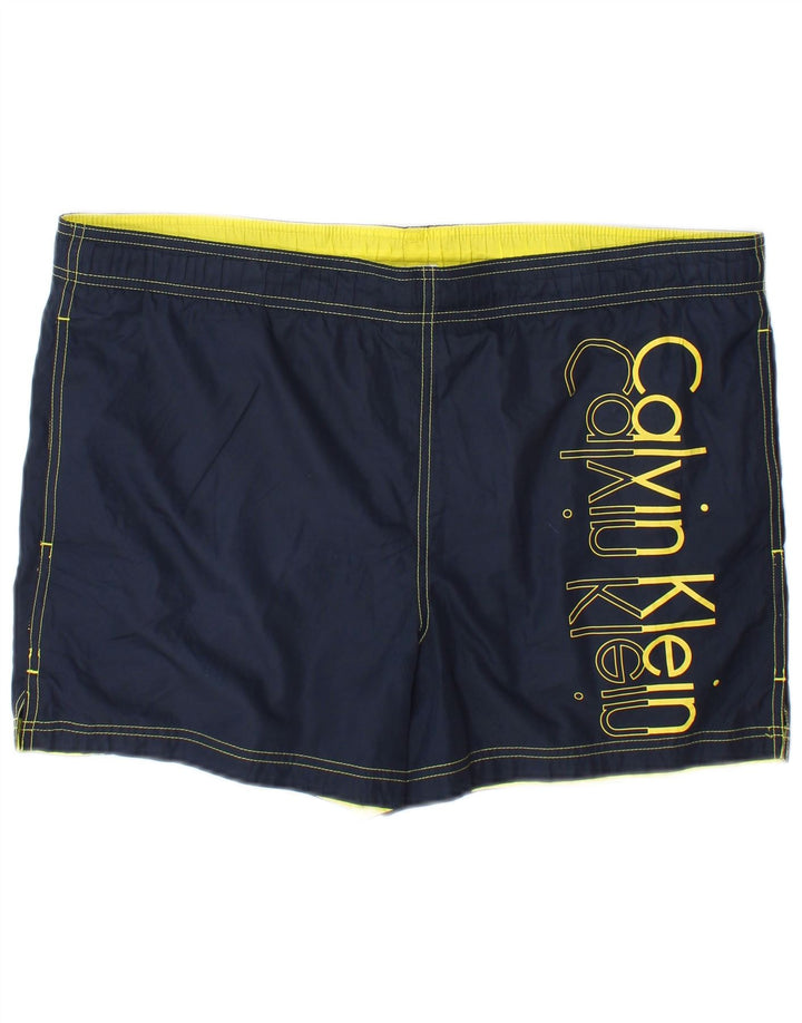 Pantaloncini da bagno grafici da uomo Calvin Klein medio poliestere blu navy