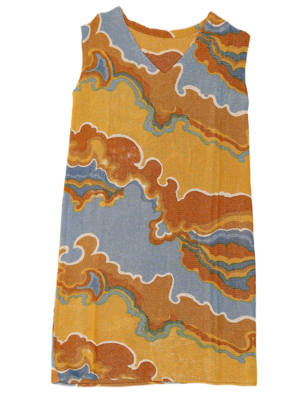 Abito a trapezio senza maniche vintage da donna UK 12 color block giallo medio retrò