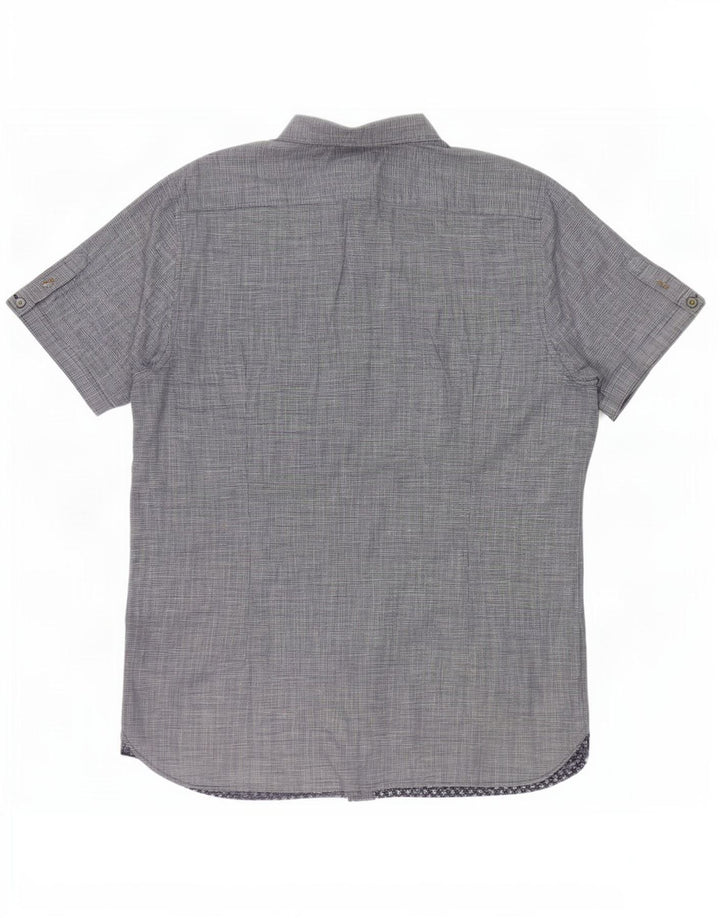 Ted Baker Camicia a maniche corte da uomo taglia 4 grande cotone pied de poule blu navy