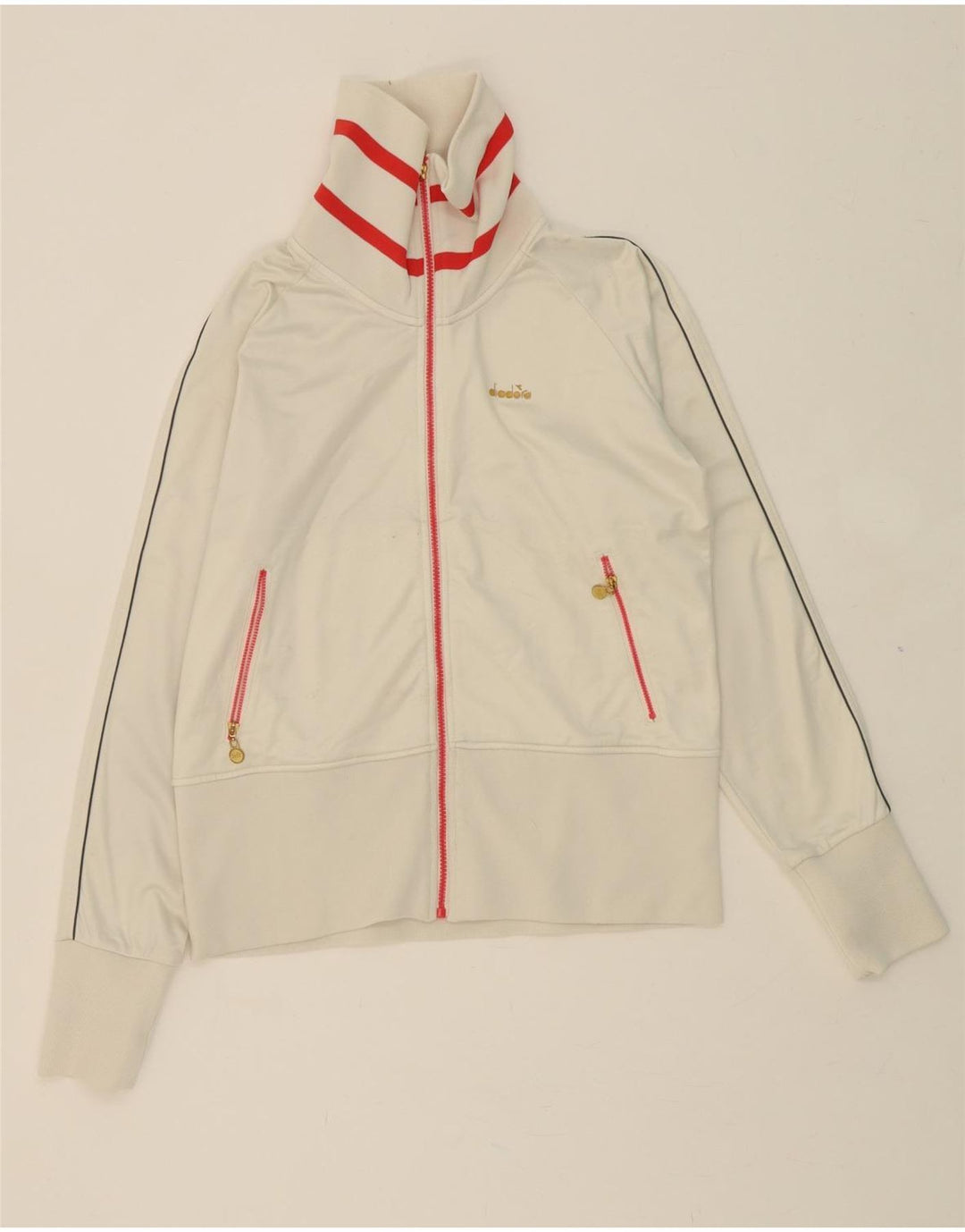 DIADORA Womens Tracksuit Top Jacket UK 16 Large White Polyester Vintage Diadora and Second-Hand Diadora from Messina Hembry 