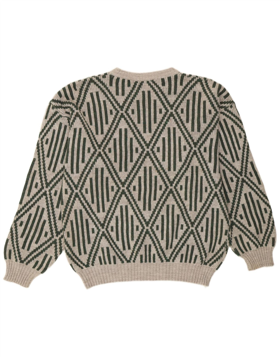 Maglione girocollo da uomo vintage in acrilico geometrico grigio medio