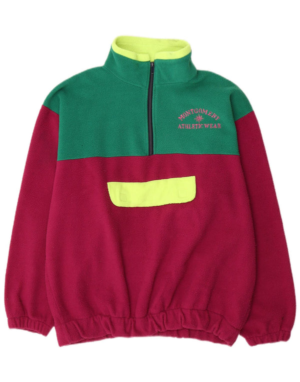 Maglione in pile con collo con zip e grafica vintage da uomo, grande, in cotone color block rosso