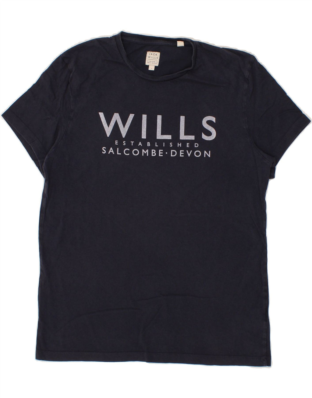 JACK WILLS Mens Graphic T-Shirt Top Small Navy Blue Cotton Vintage Jack Wills and Second-Hand Jack Wills from Messina Hembry 