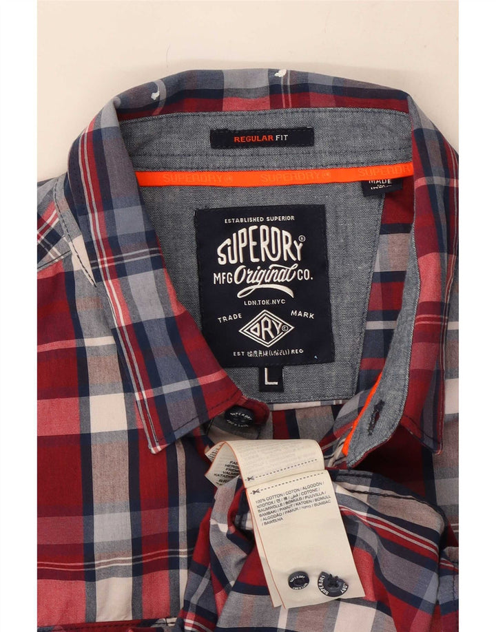 Camicia da uomo Regular Fit Superdry in cotone a quadri rossi grandi