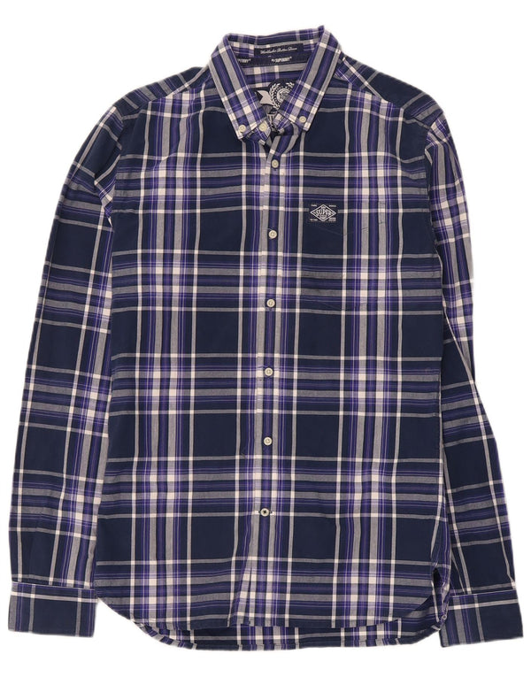 Camicia da uomo Superdry Small in cotone a quadri blu navy
