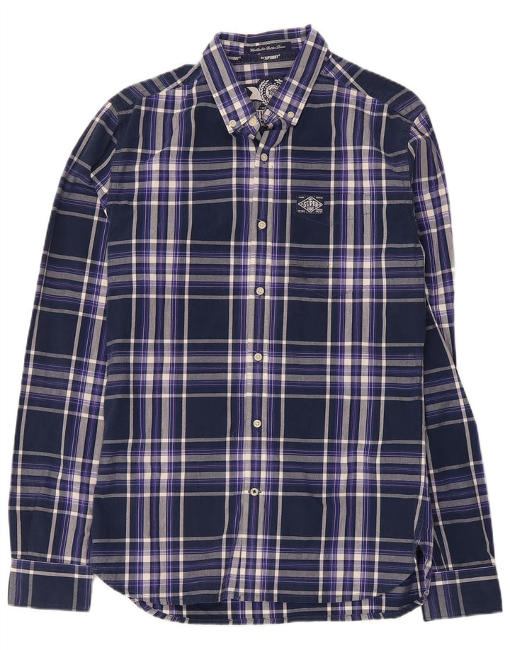 Camicia da uomo Superdry Small in cotone a quadri blu navy