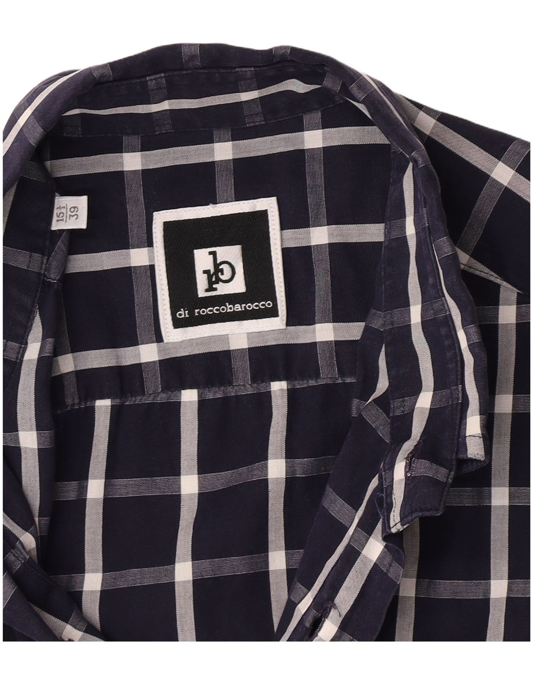 Camicia a maniche corte da uomo Roccobarocco taglia 39 15 1/2 medio blu navy a quadri