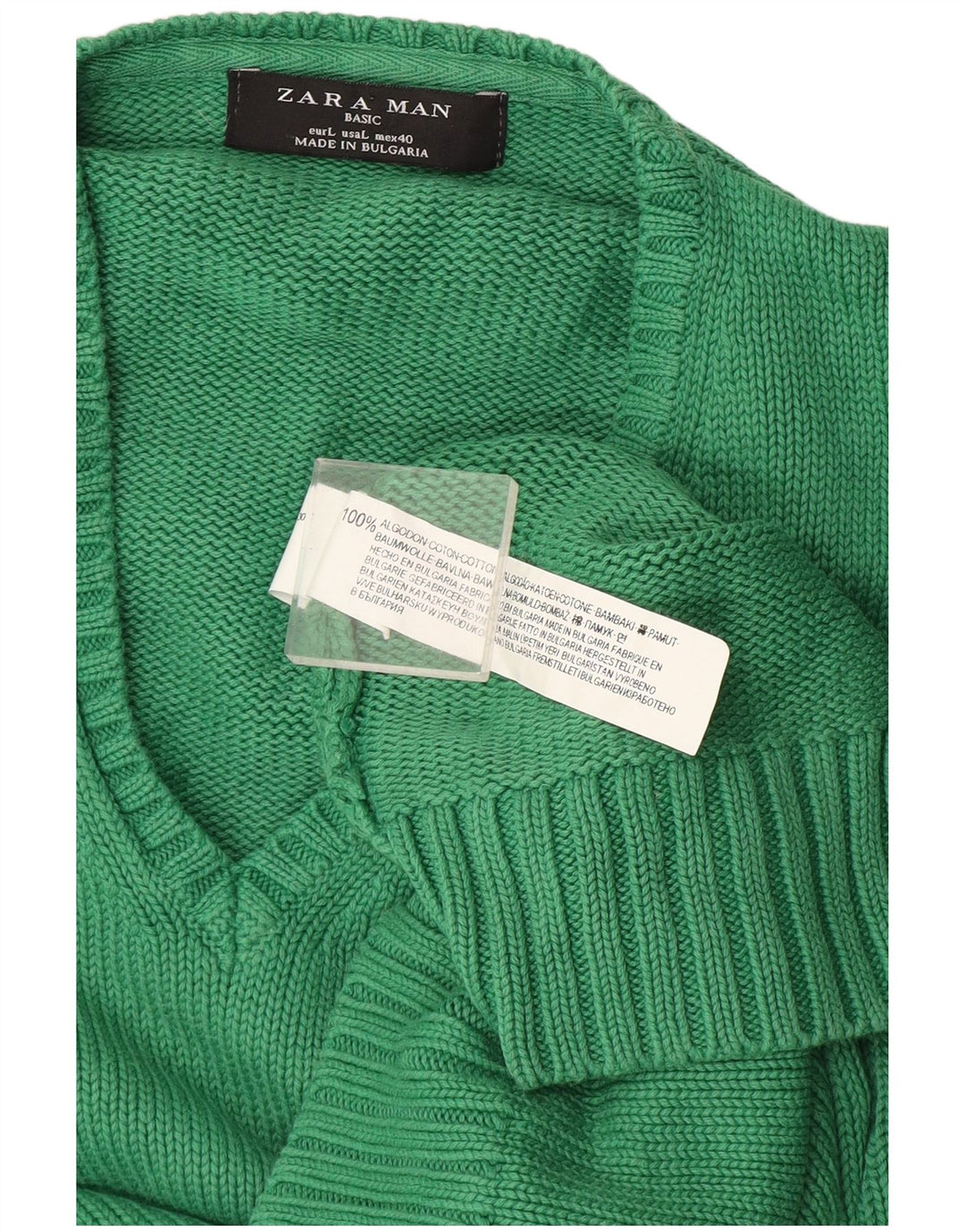 Maglione Zara da uomo con scollo a V grande in cotone verde