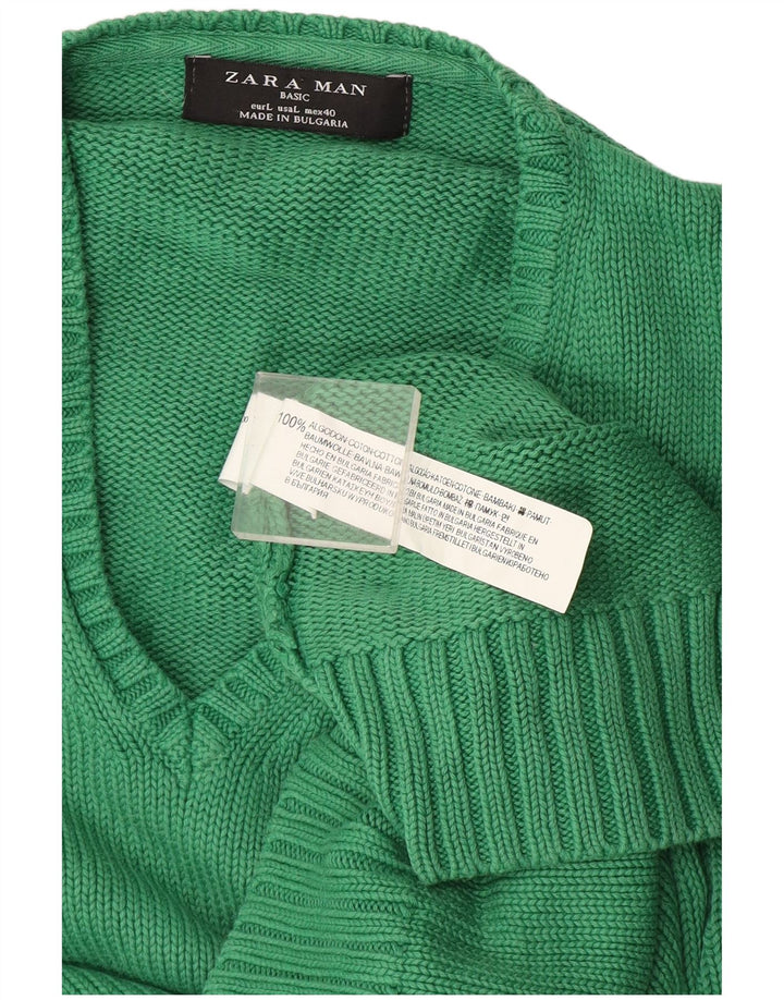 Maglione Zara da uomo con scollo a V grande in cotone verde