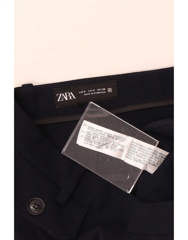 Pantaloni casual svasati da donna Zara piccoli W26 L31 poliestere blu navy