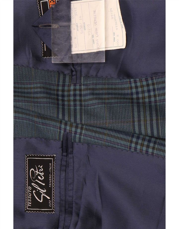 Giacca blazer vintage da uomo a 2 bottoni IT 50 grande lana a quadri blu