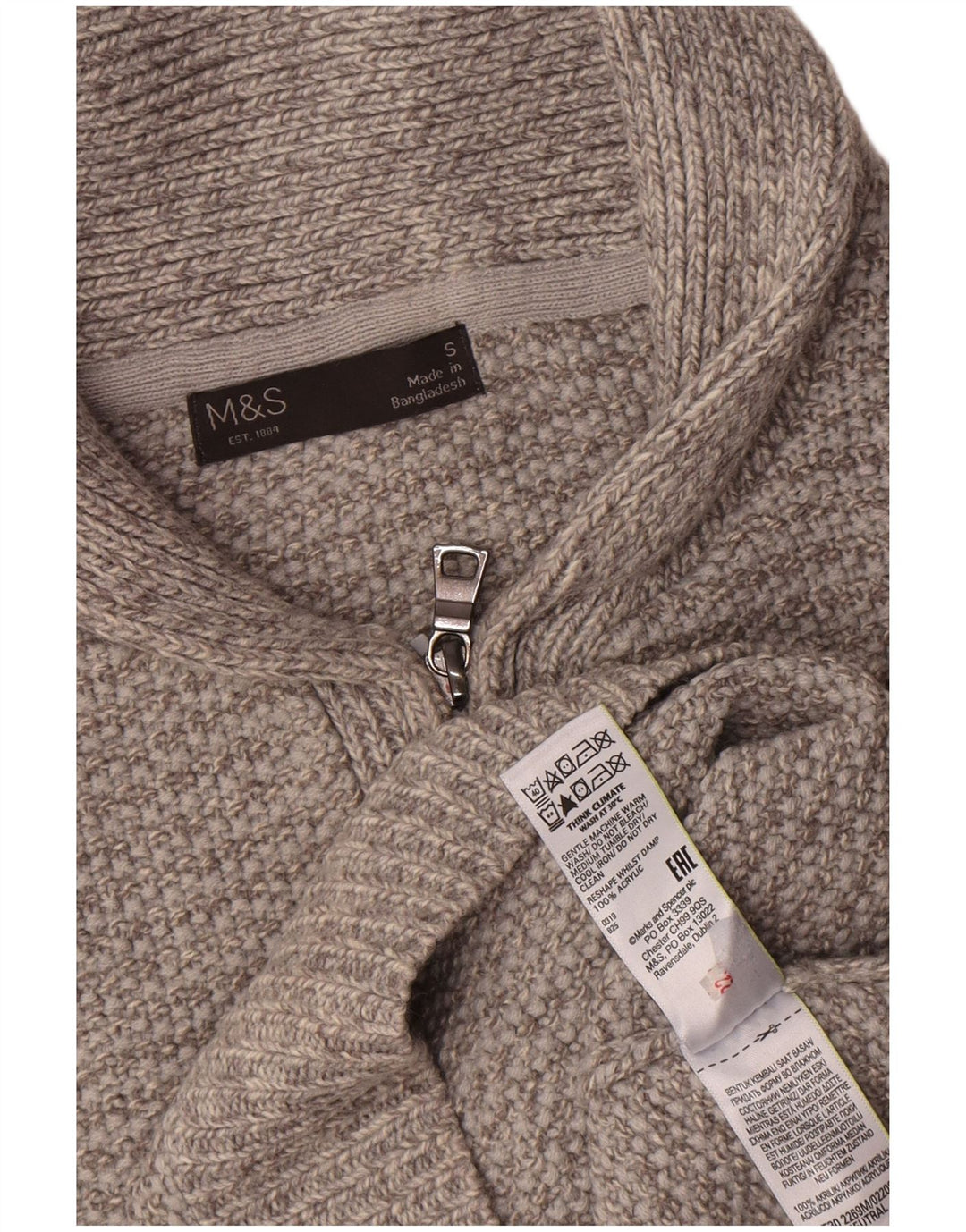 Maglione maglione collo alto da uomo Marks & Spencer piccolo acrilico grigio