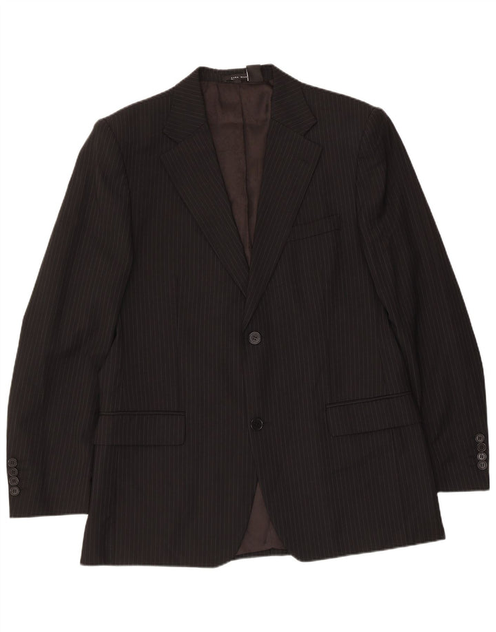 ZARA Giacca Blazer a 2 Bottoni da Uomo EU 50 Lana Gessata Media Nera