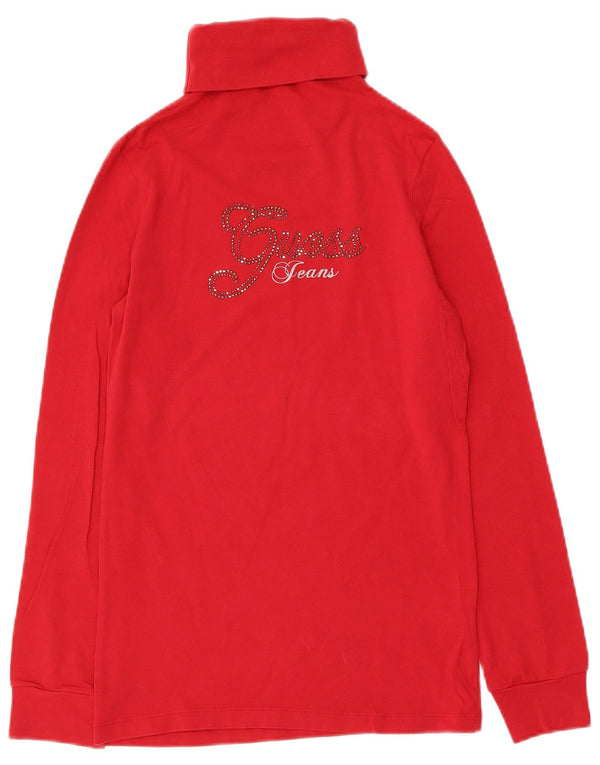 Guess Top grafico da donna a maniche lunghe UK 14 Large Rosso Cotone