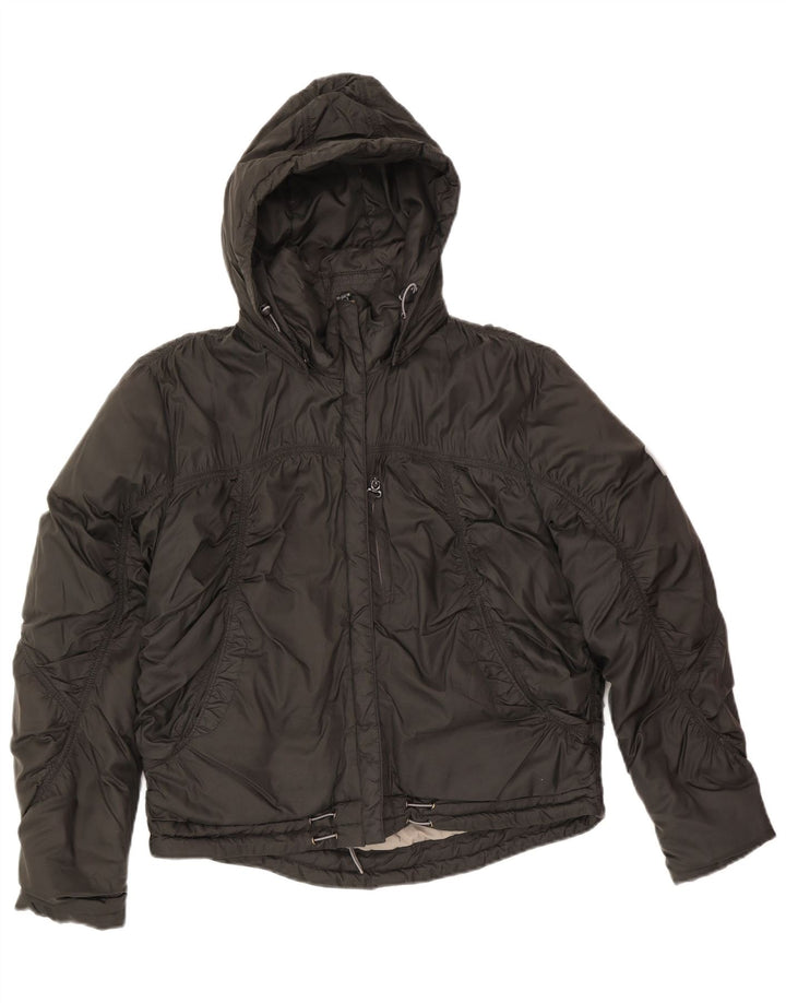 Giacca imbottita con cappuccio da donna vintage UK 16 grande poliestere nero