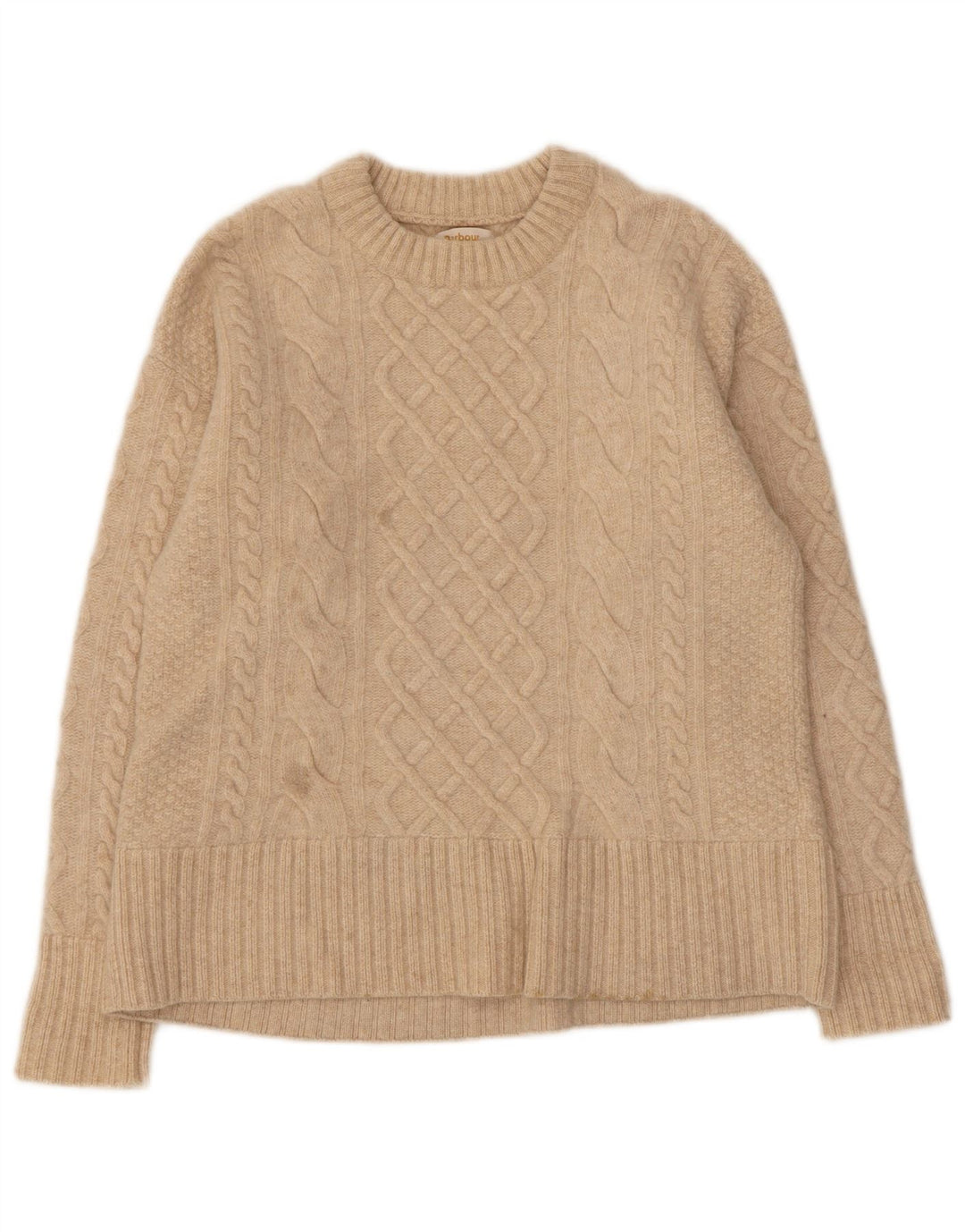 Maglione maglione girocollo da donna Barbour UK 10 piccolo lana beige