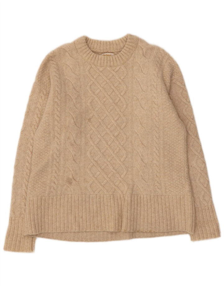 Maglione maglione girocollo da donna Barbour UK 10 piccolo lana beige