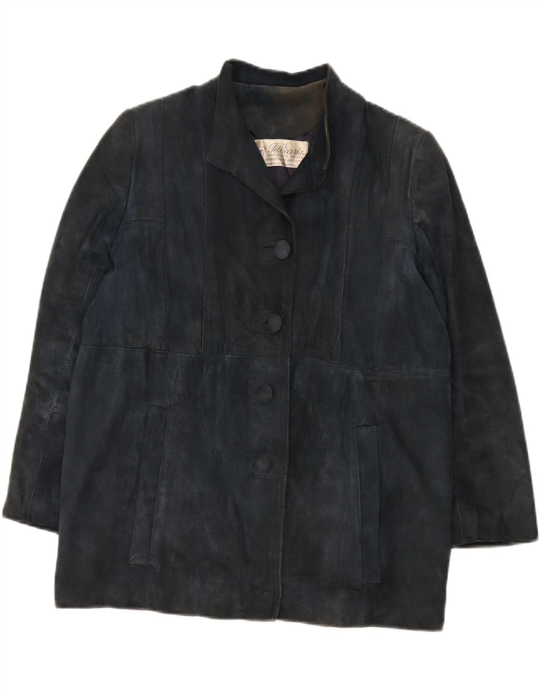 PELLICCERIA Womens Suede Jacket UK 14 Medium Navy Blue