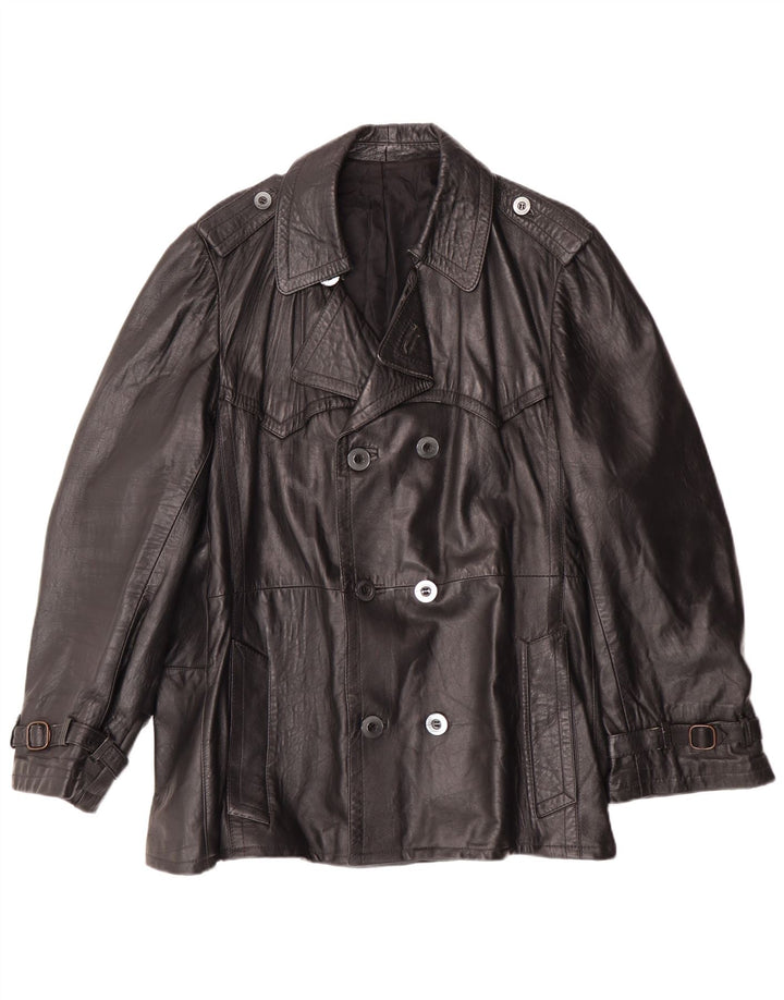 Giacca in pelle doppiopetto vintage da uomo UK 40 grande in pelle nera