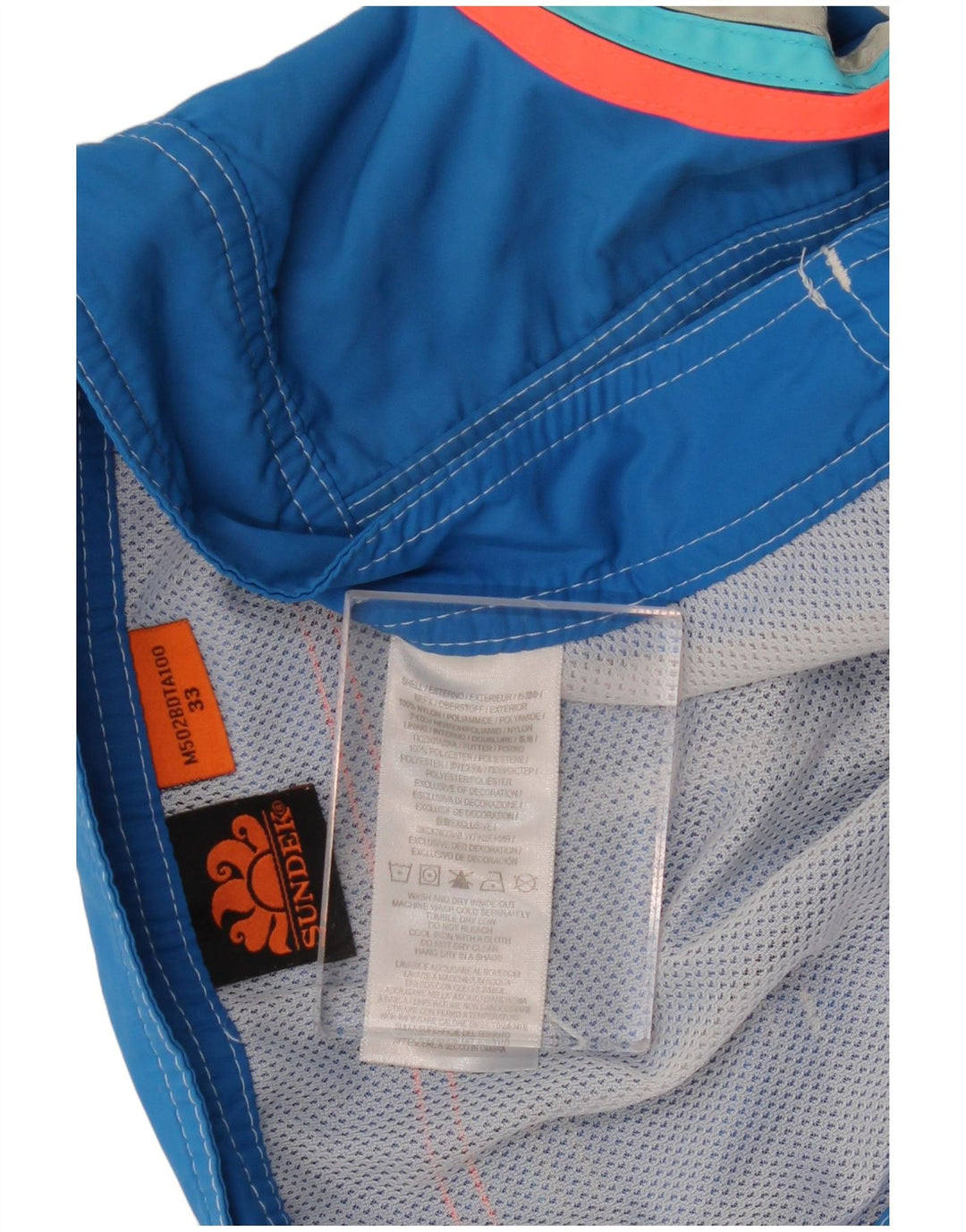 Pantaloncini da bagno grafici da uomo SUNDEK in nylon a righe blu medio