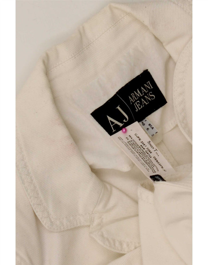 Giacca blazer a 3 bottoni da donna Armani Jeans UK 10 piccola in cotone bianco