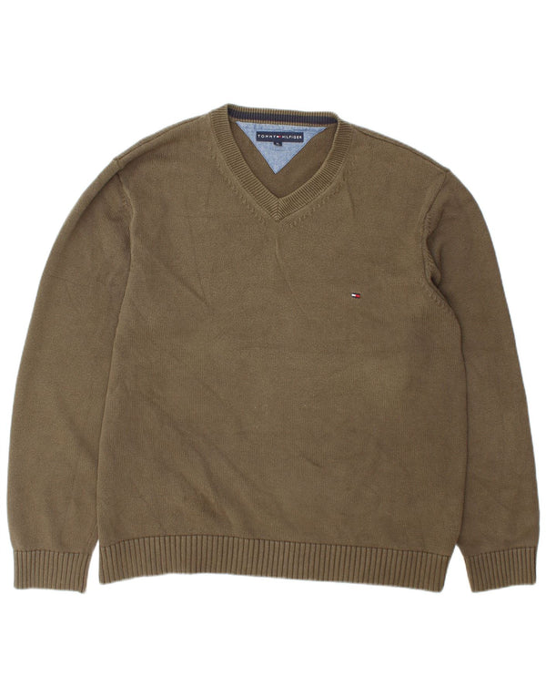 Maglione maglione con scollo a V da uomo Tommy Hilfiger XL cotone kaki